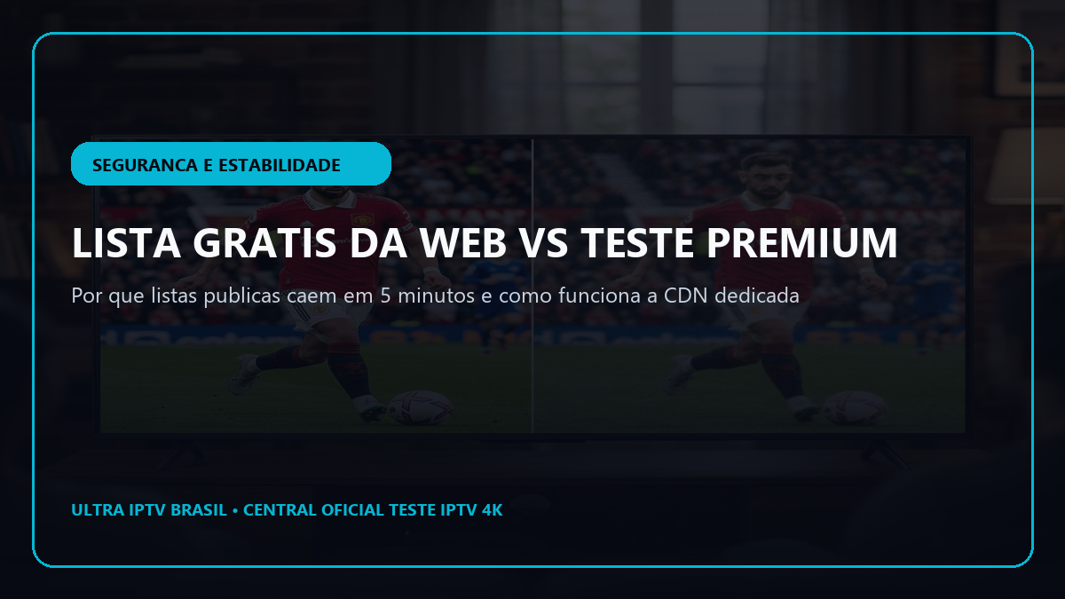 Comparativo entre listas públicas grátis da web e um servidor de Teste IPTV Premium dedicado